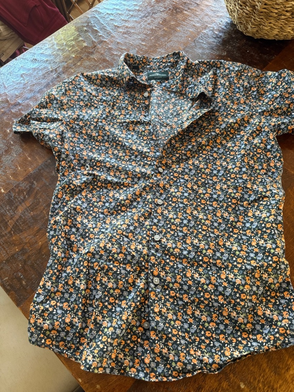 Rodd & Gunn Black Short-Sleeve Button-Down with Orange Floral Print